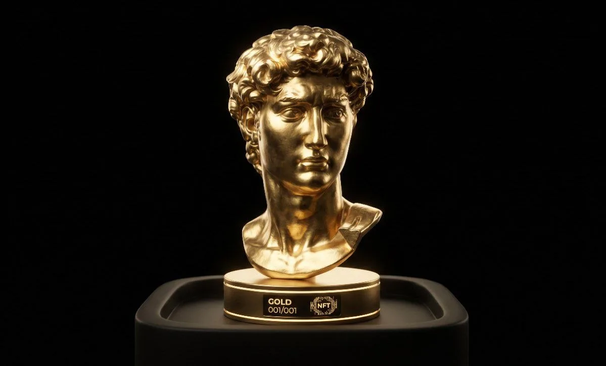 Finished golden bust presented on an obsidian plinth